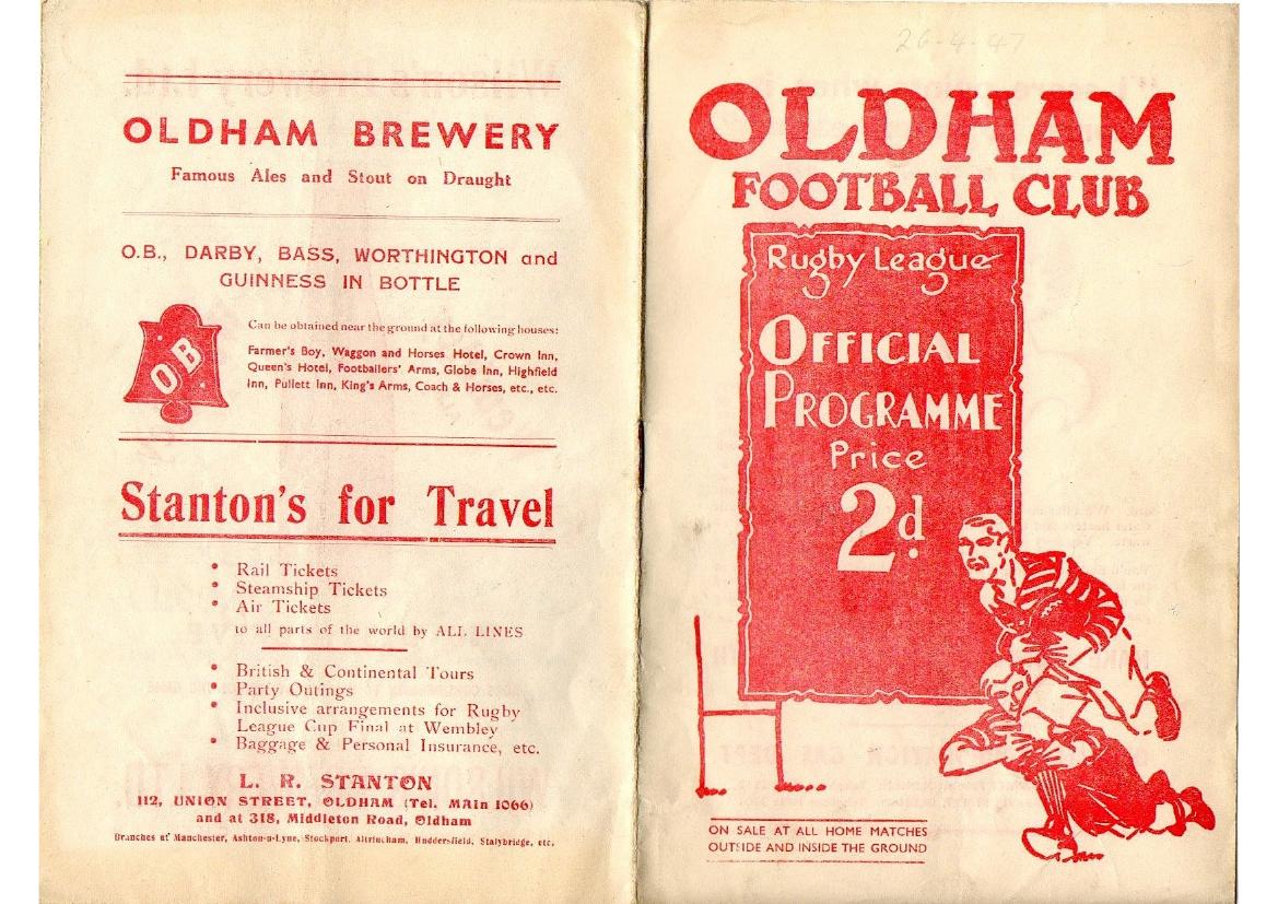 Programme cover: Oldham v Halifax, 26 April 1947