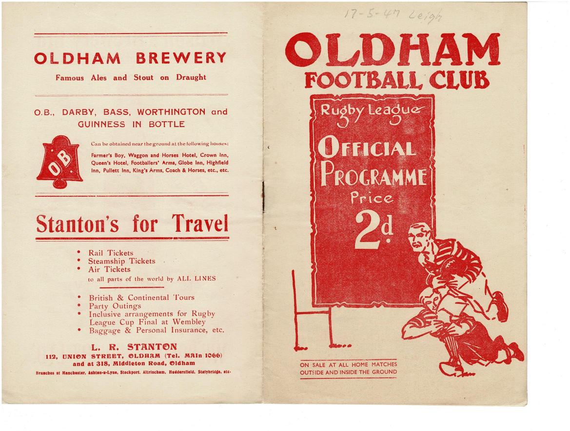 Programme cover: Oldham v Leigh, 17 May 1947
