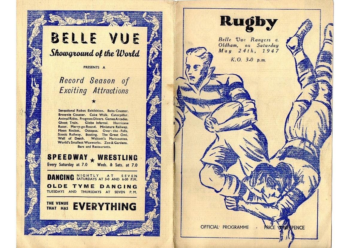 Programme cover: Oldham v Belle Vue Rangers, 24 May 1947