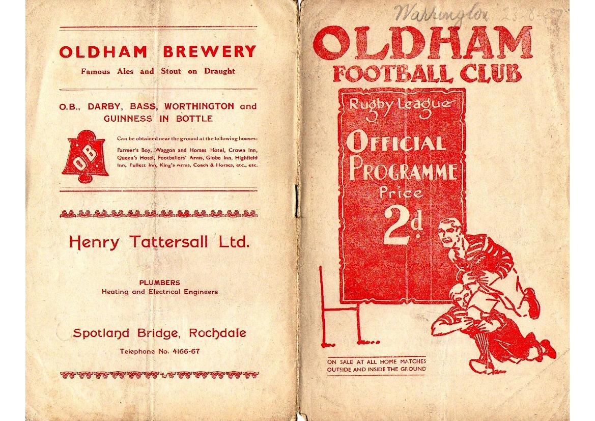 Programme cover: Oldham v Warrington, 23 August 1947