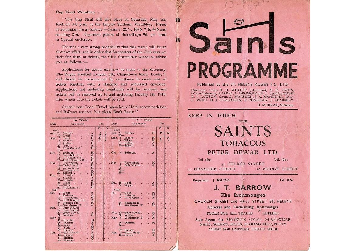 Programme cover: Oldham v St Helens, 13 September 1947