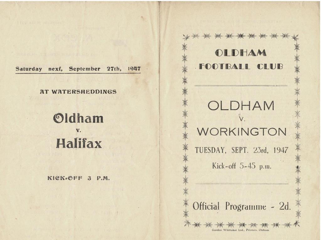 Programme cover: Oldham v Workington Town, 23 September 1947