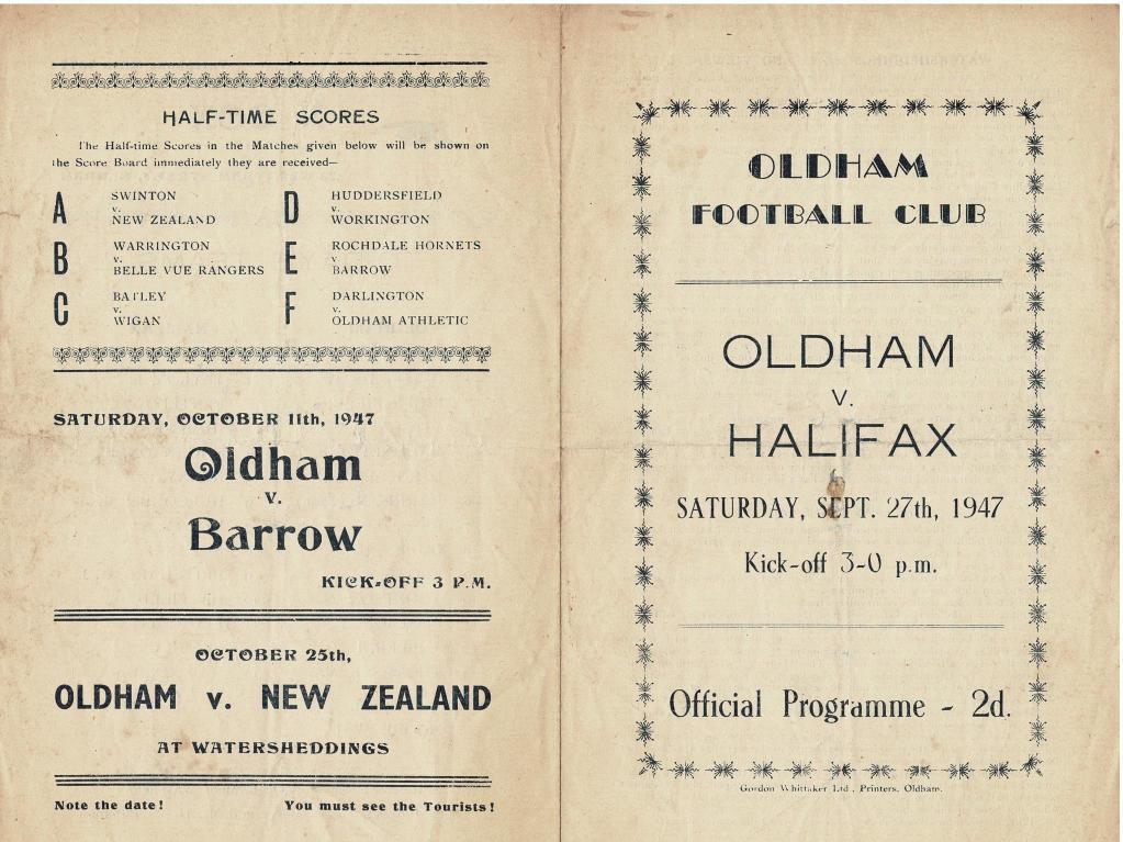 Programme cover: Oldham v Halifax, 27 September 1947