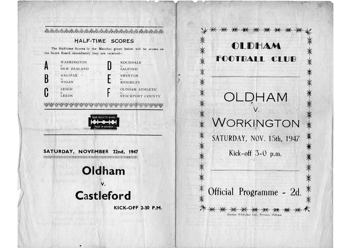 Programme cover: Oldham v Workington Town, 15 November 1947