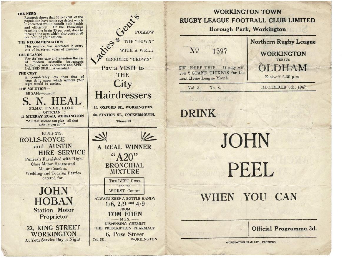 Programme cover: Oldham v Workington Town, 6 December 1947