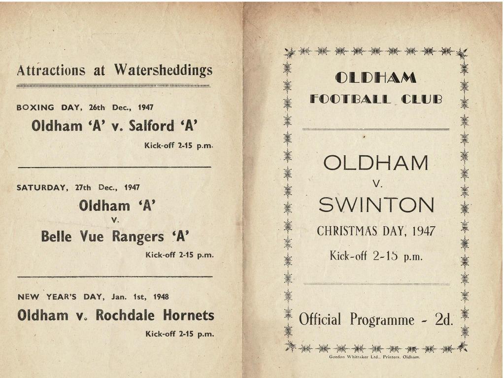 Programme cover: Oldham v Swinton, 25 December 1947