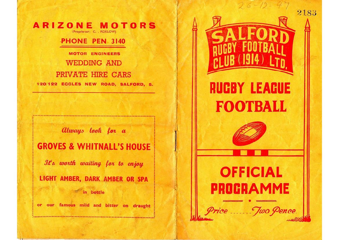 Programme cover: Oldham v Salford, 26 December 1947