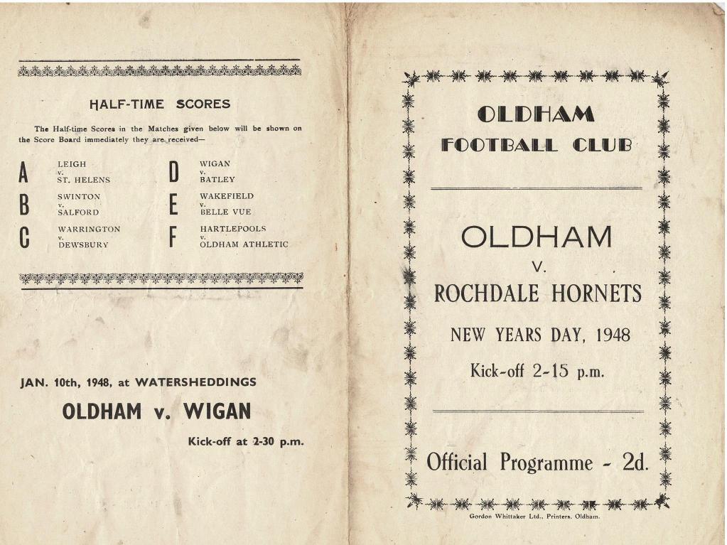 Programme cover: Oldham v Rochdale Hornets, 1 January 1948