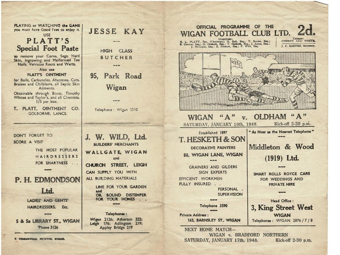 Programme cover: Oldham v Wigan, 10 January 1948