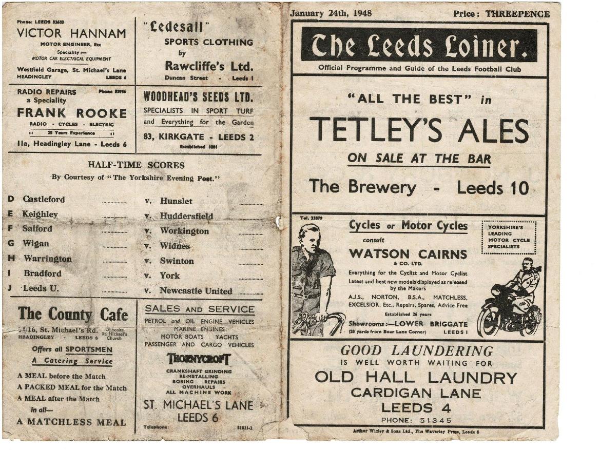 Programme cover: Oldham v Leeds, 24 January 1948