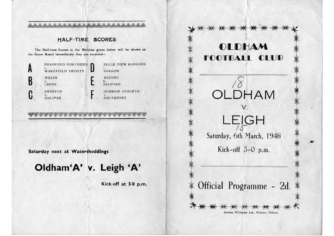 Programme cover: Oldham v Leigh, 6 March 1948