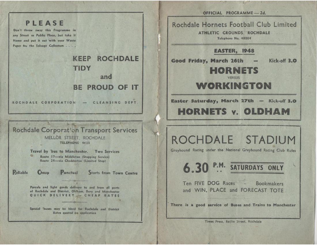 Programme cover: Oldham v Rochdale Hornets, 27 March 1948