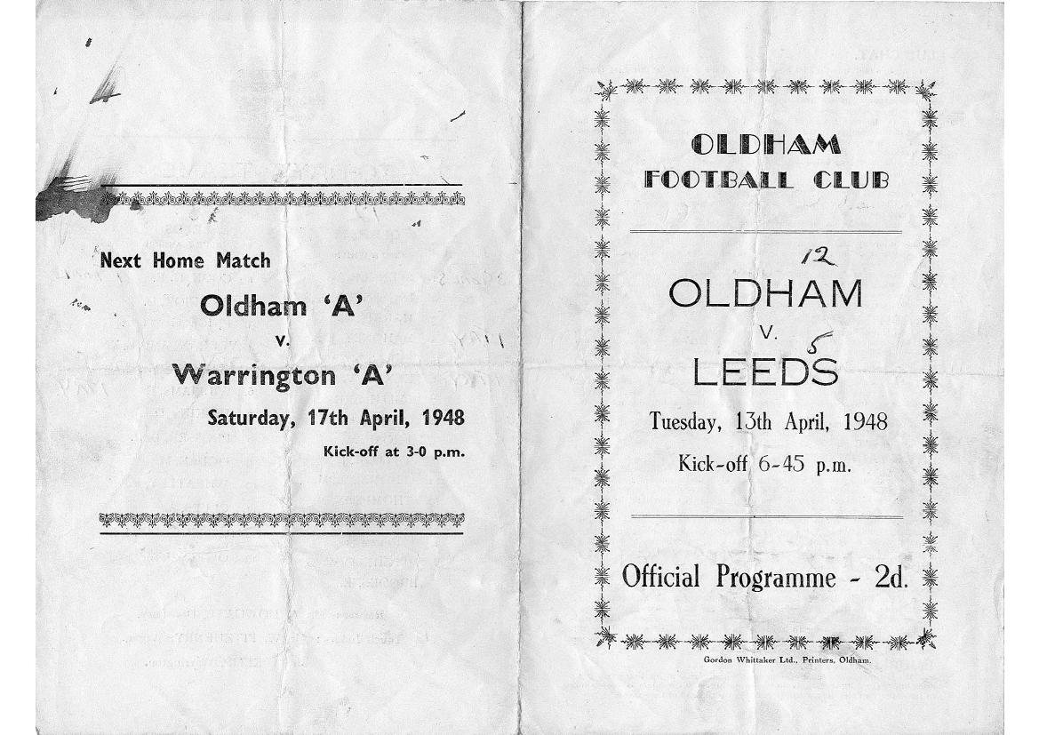 Programme cover: Oldham v Leeds, 13 April 1948