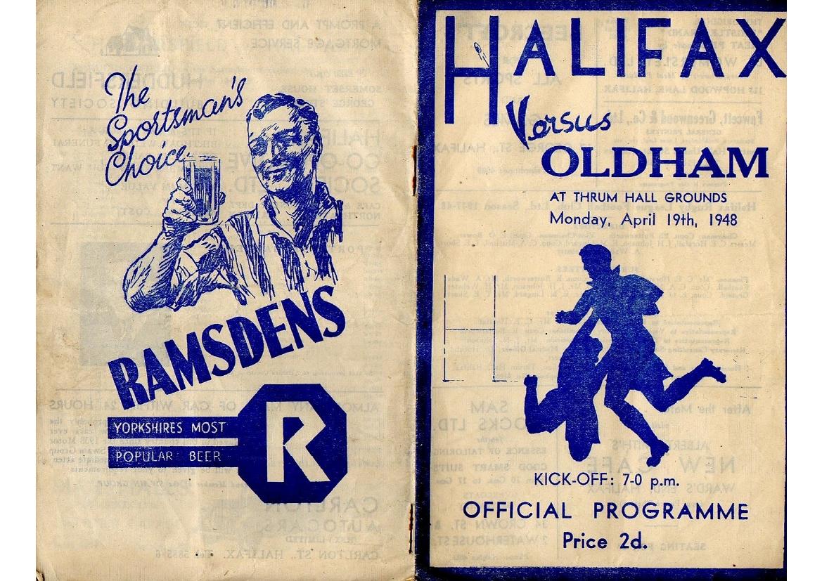 Programme cover: Oldham v Halifax, 19 April 1948