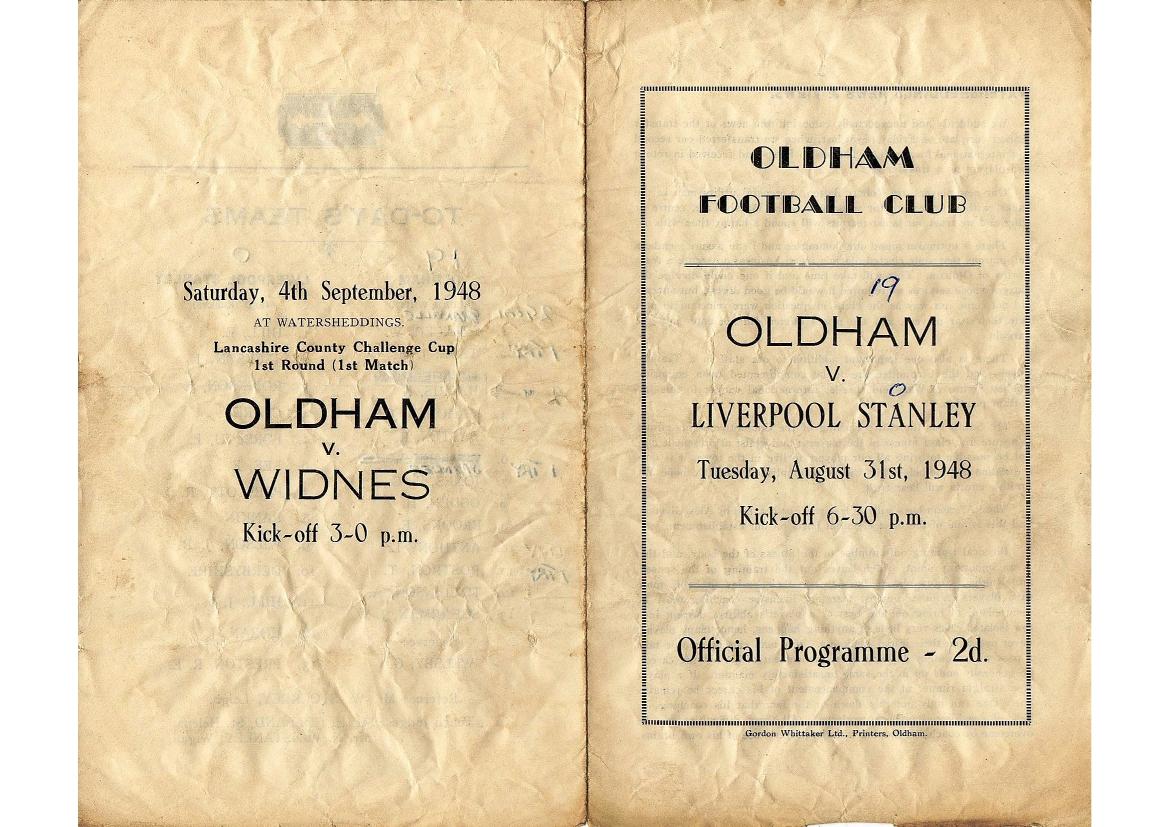 Programme cover: Oldham v Liverpool Stanley, 31 August 1948