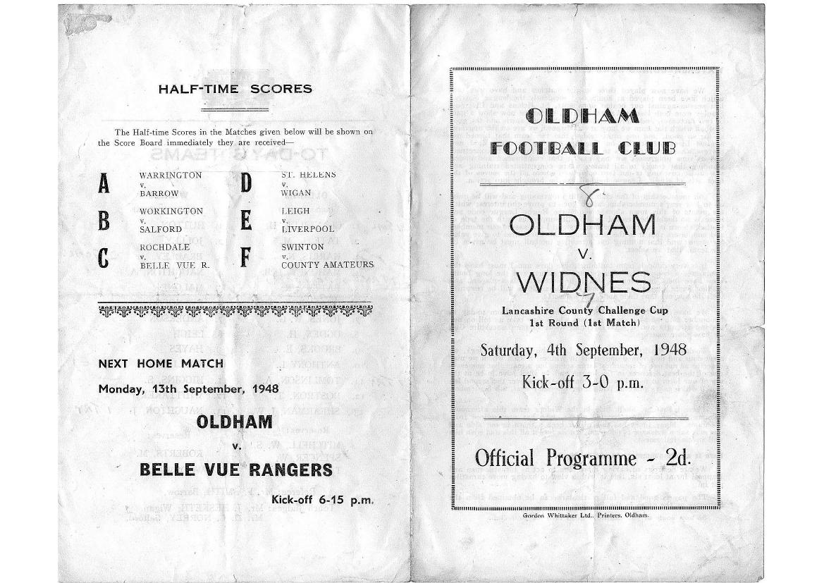 Programme cover: Oldham v Widnes, 4 September 1948