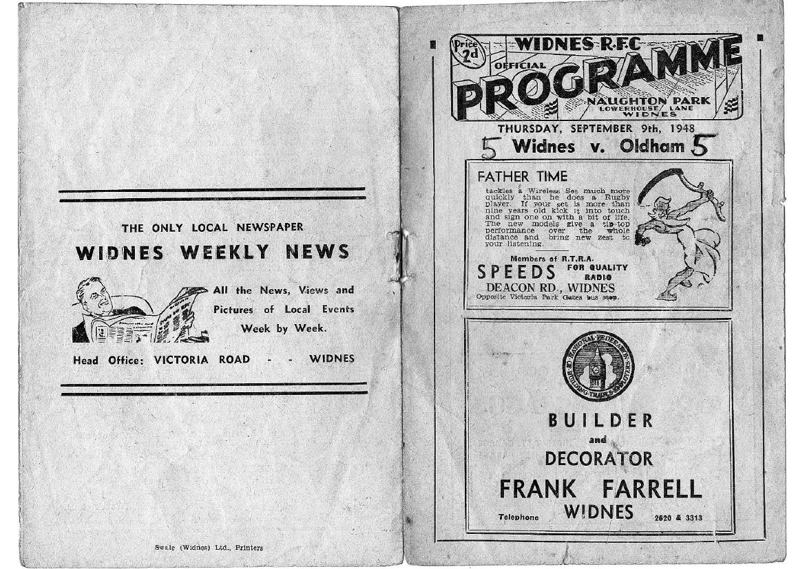 Programme cover: Oldham v Widnes, 9 September 1948