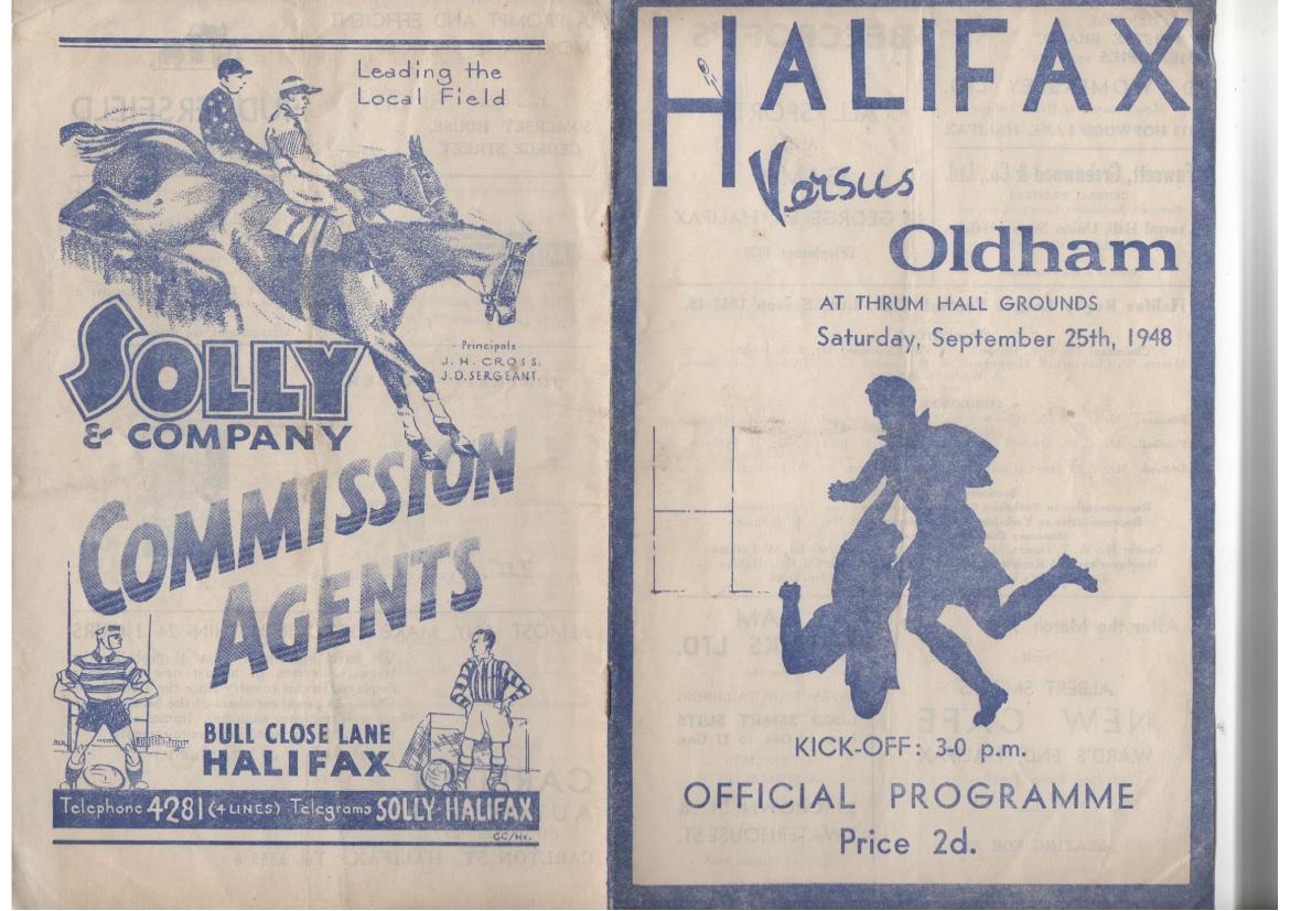 Programme cover: Oldham v Halifax, 25 September 1948