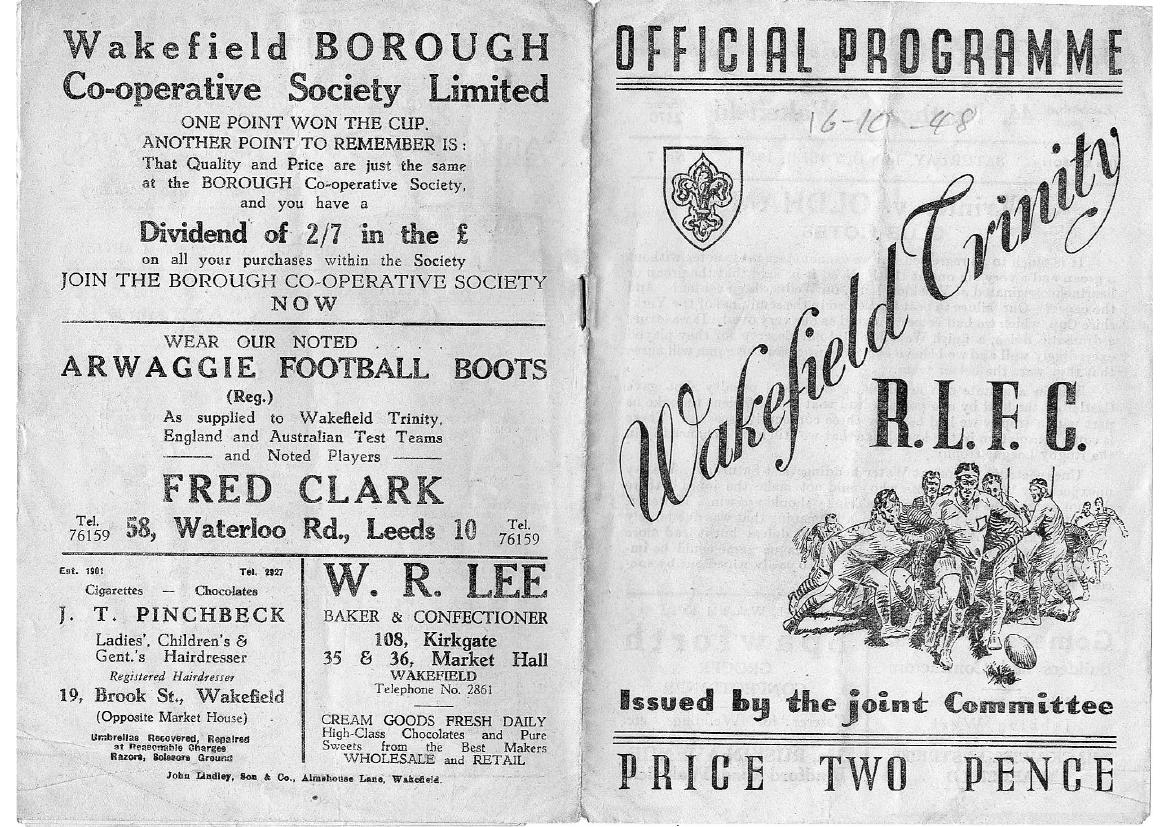 Programme cover: Oldham v Wakefield Trinity, 16 October 1948
