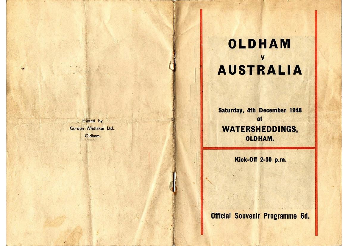 Programme cover: Oldham v Australia, 4 December 1948