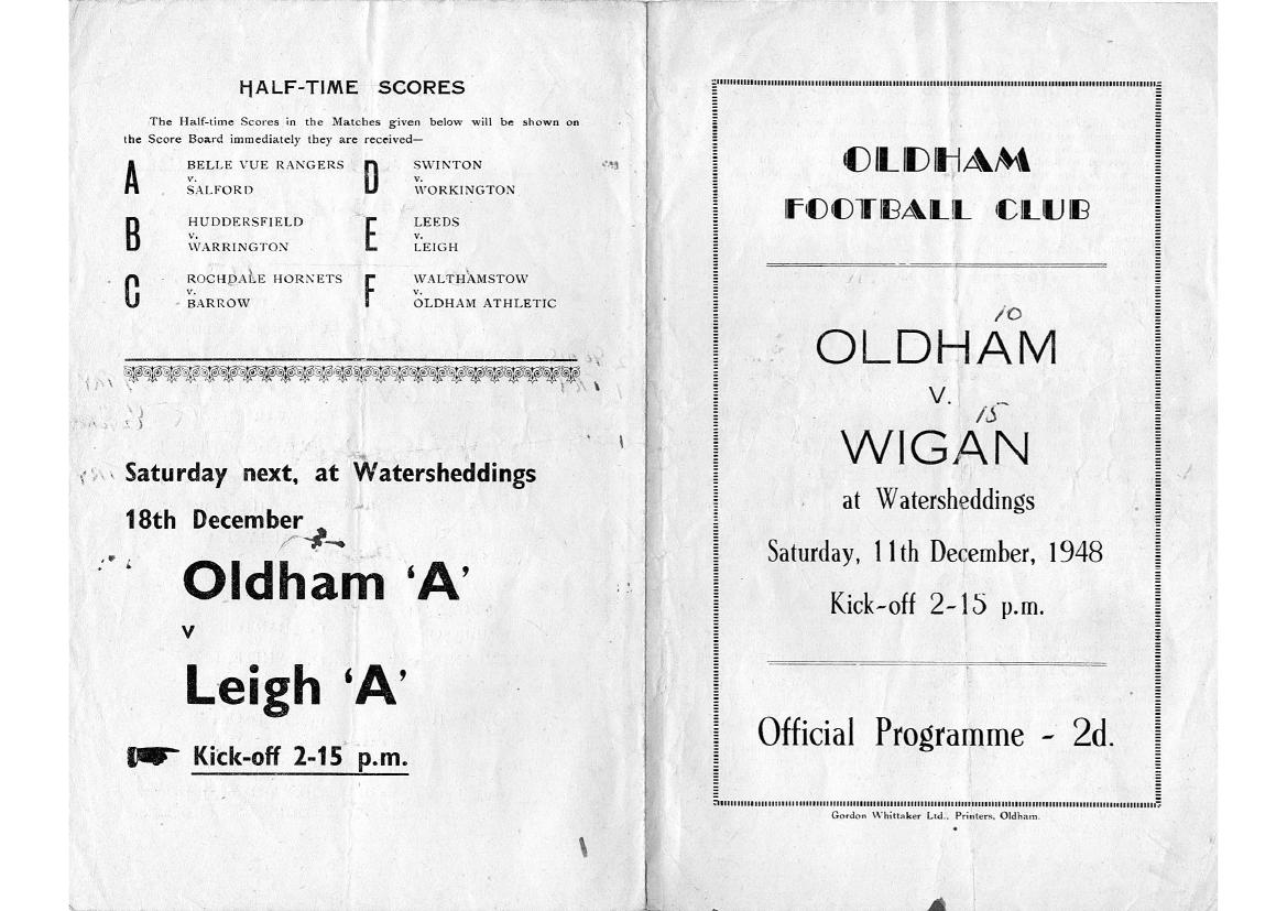 Programme cover: Oldham v Wigan, 11 December 1948