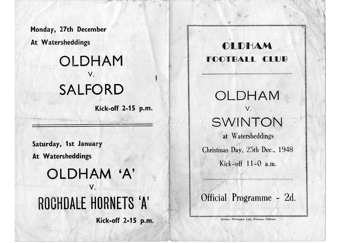 Programme cover: Oldham v Swinton, 25 December 1948