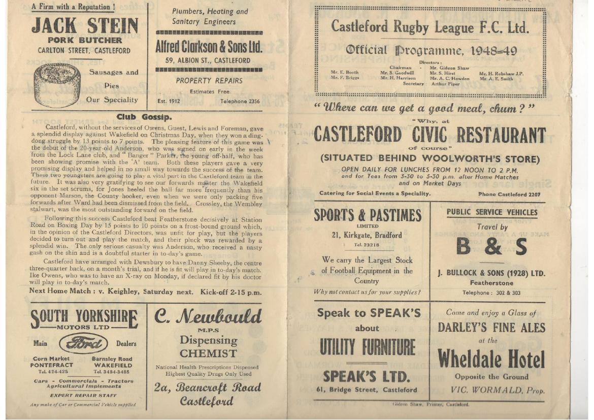 Programme cover: Oldham v Castleford, 28 December 1948
