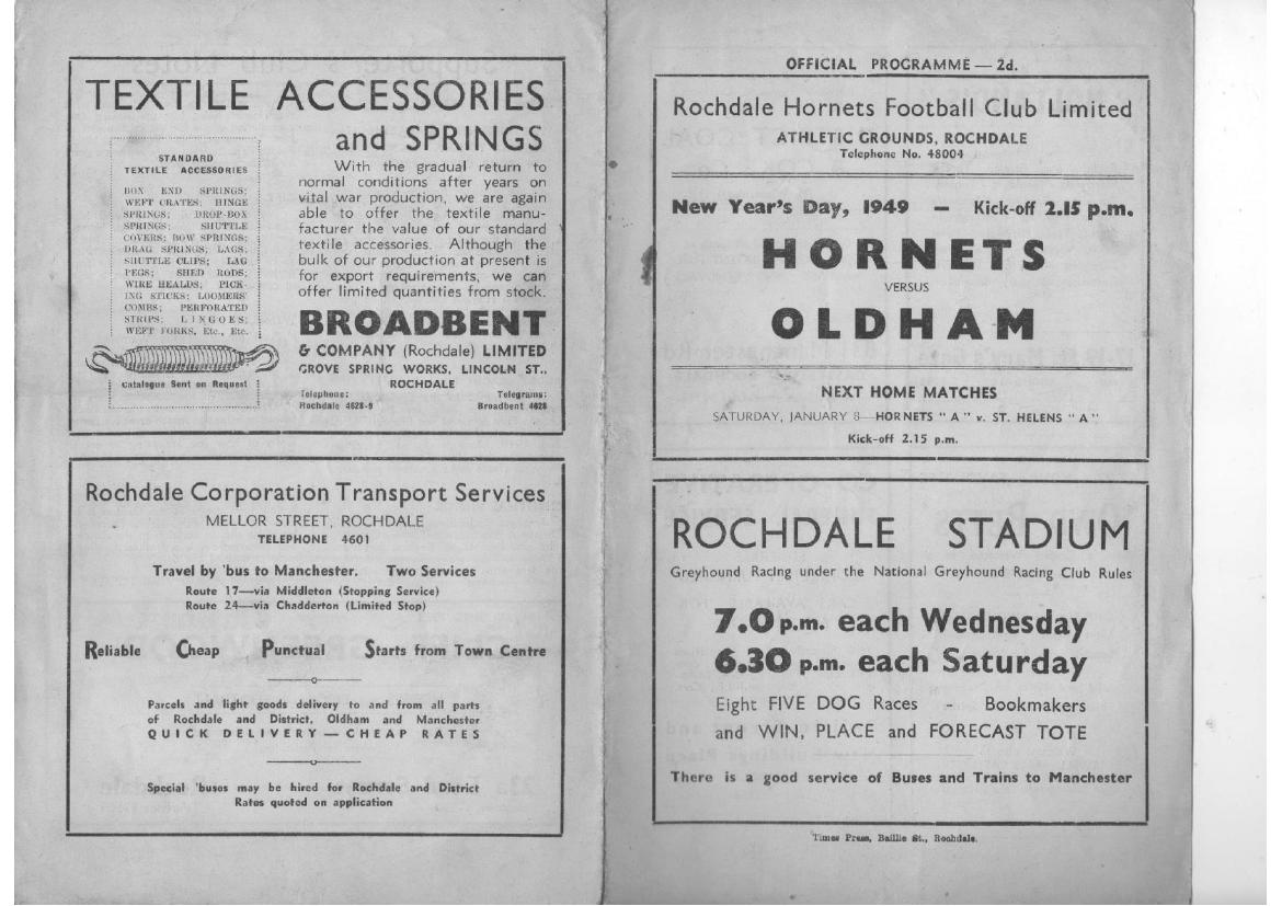 Programme cover: Oldham v Rochdale Hornets, 1 January 1949
