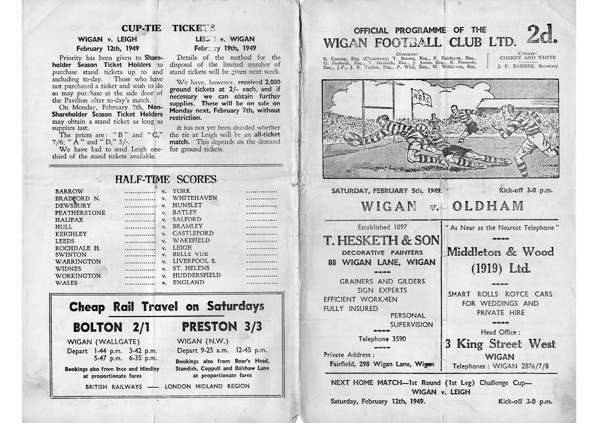 Programme cover: Oldham v Wigan, 5 February 1949