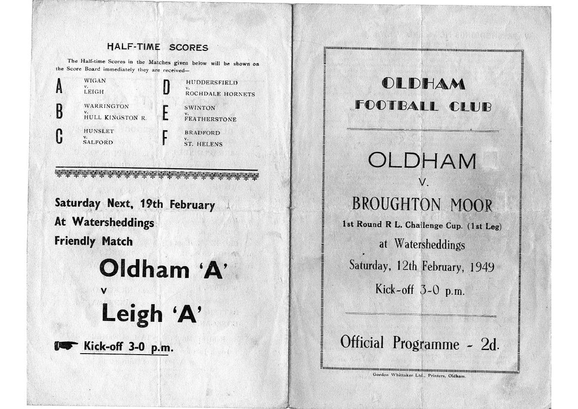 Programme cover: Oldham v Broughton Moor, 12 February 1949