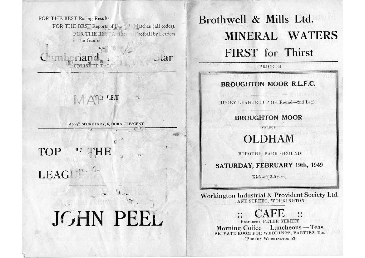Programme cover: Oldham v Broughton Moor, 19 February 1949