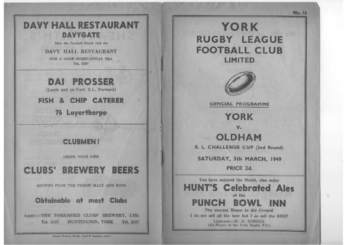 Programme cover: Oldham v York, 5 March 1949