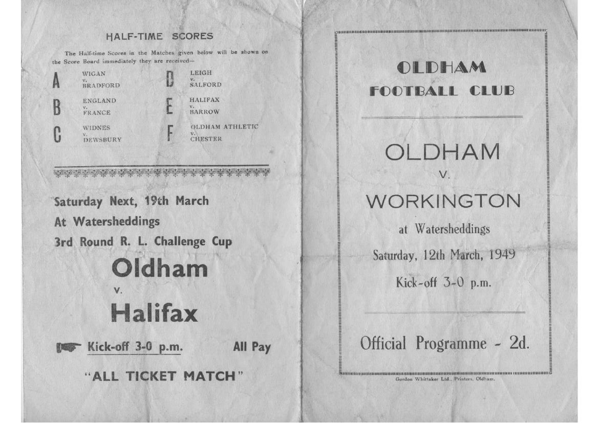 Programme cover: Oldham v Workington Town, 12 March 1949