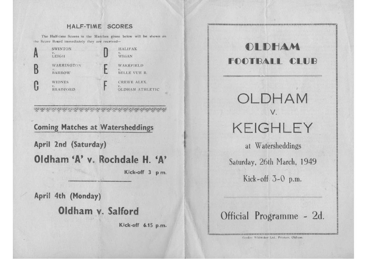 Programme cover: Oldham v Keighley, 26 March 1949
