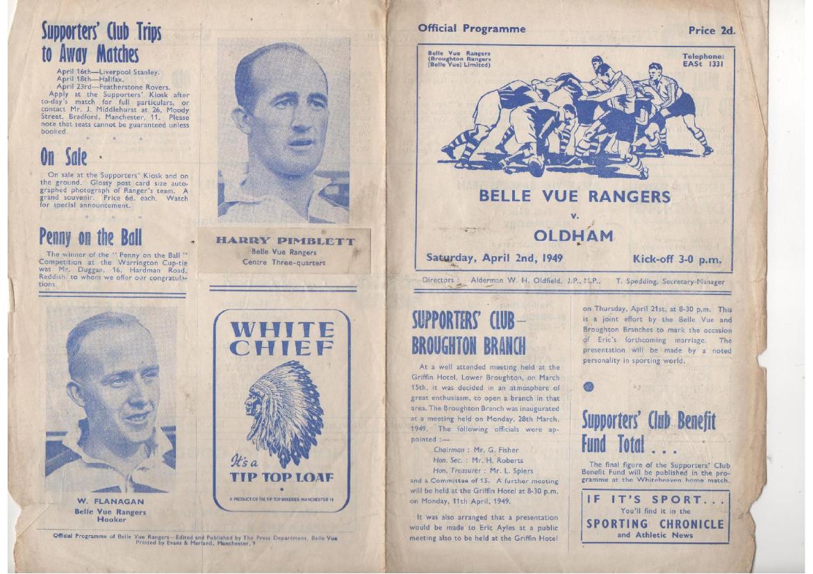 Programme cover: Oldham v Belle Vue Rangers, 2 April 1949