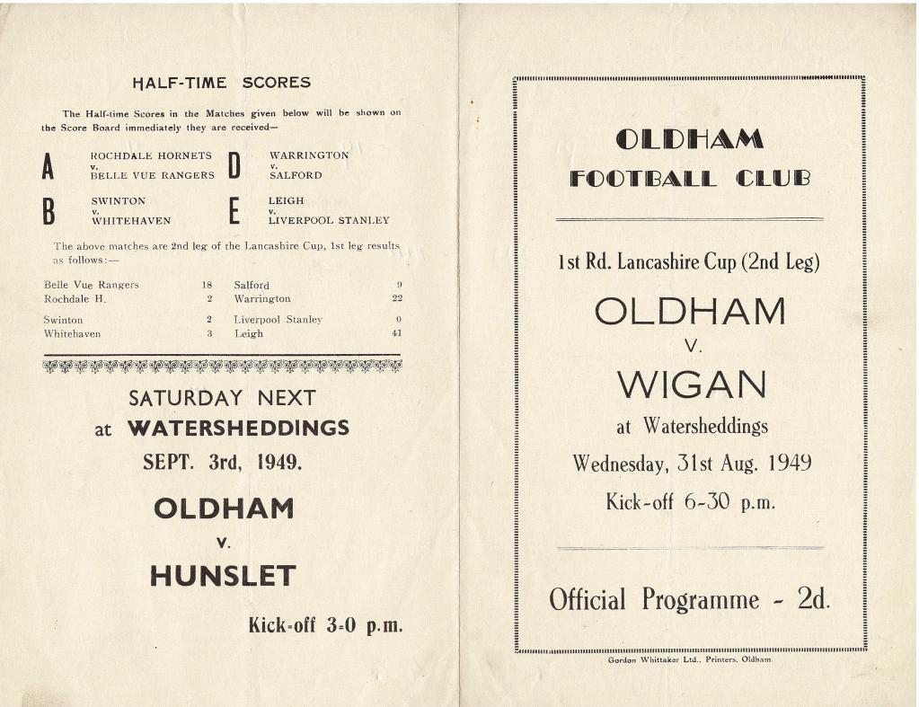 Programme cover: Oldham v Wigan, 31 August 1949