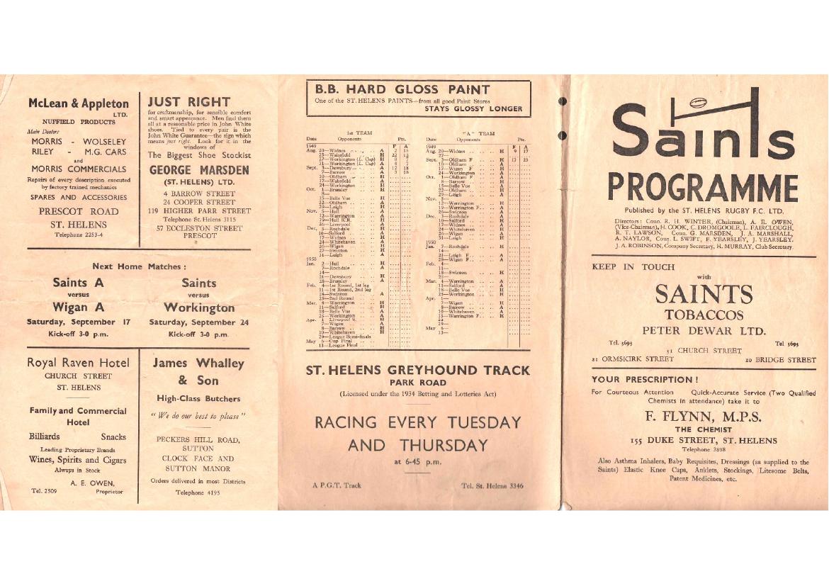 Programme cover: Oldham v St Helens, 10 September 1949