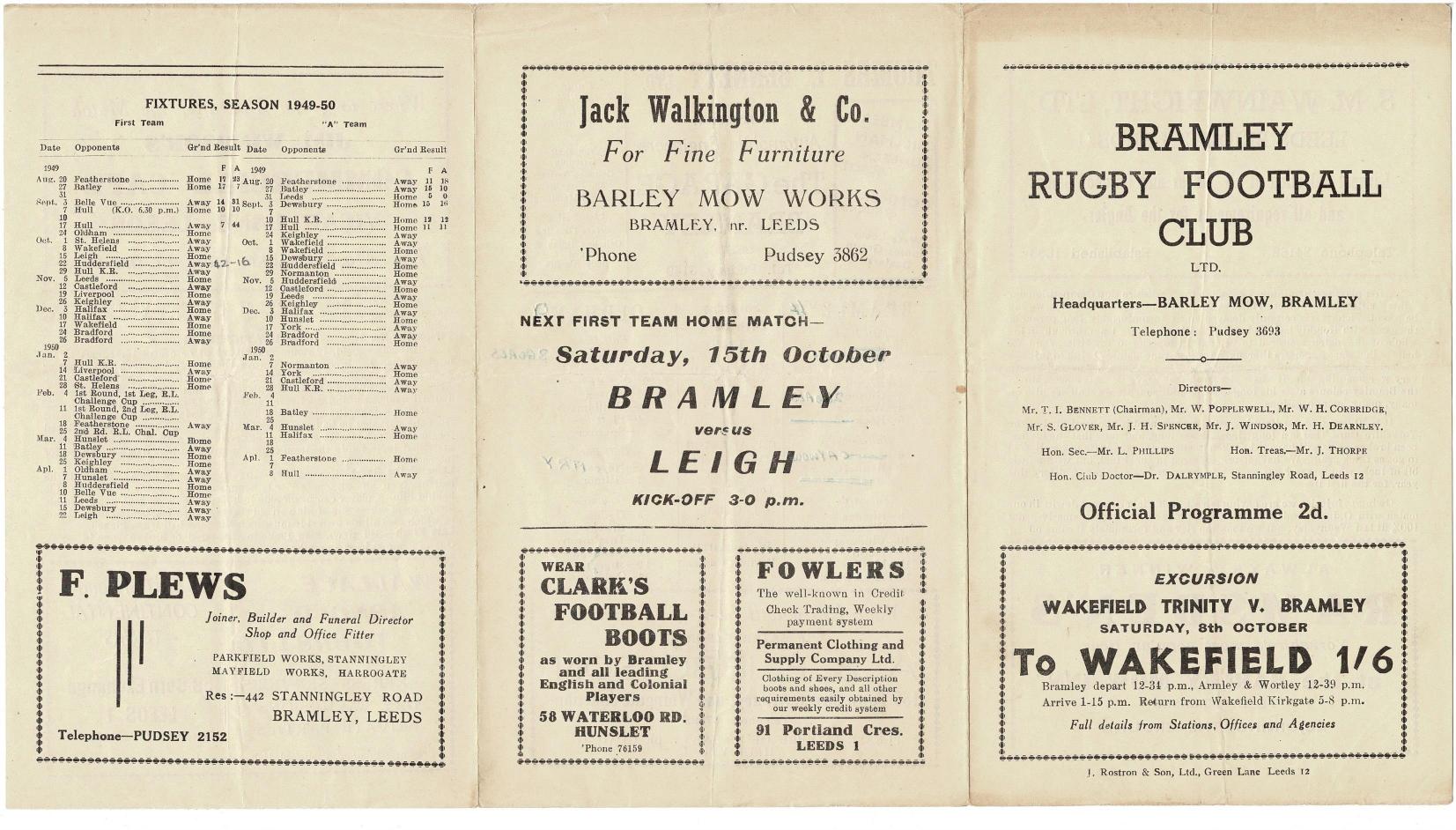 Programme cover: Oldham v Bramley, 24 September 1949
