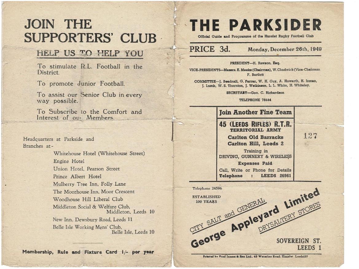 Programme cover: Oldham v Hunslet, 26 December 1949