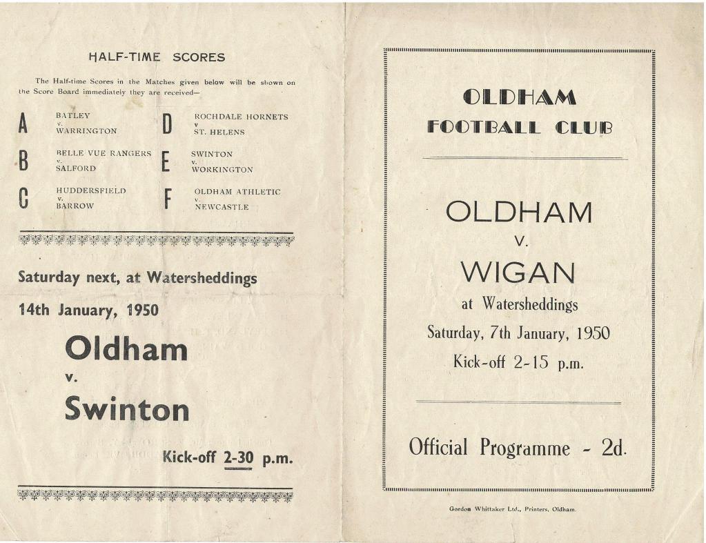 Programme cover: Oldham v Wigan, 7 January 1950