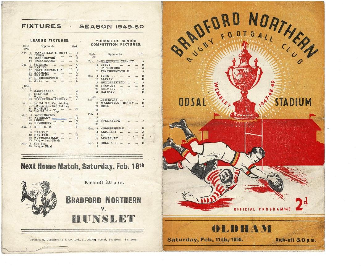 Programme cover: Oldham v Bradford Northern, 11 February 1950