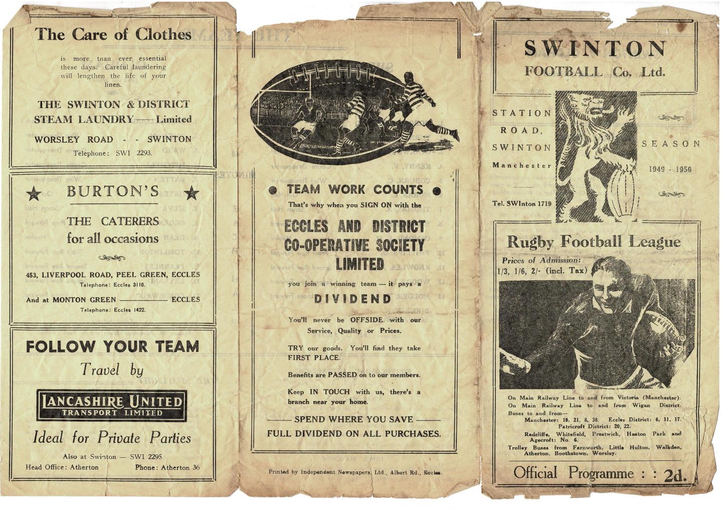 Programme cover: Oldham v Swinton, 11 March 1950