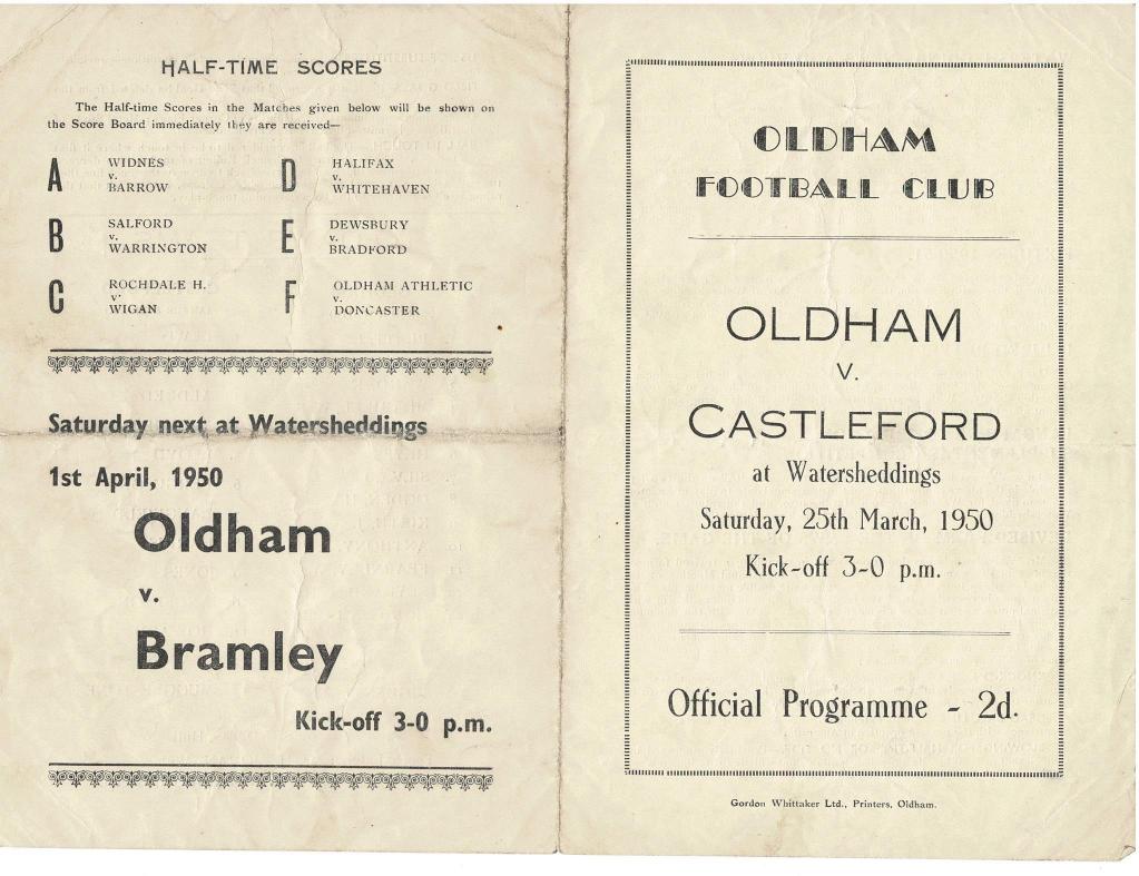 Programme cover: Oldham v Castleford, 25 March 1950