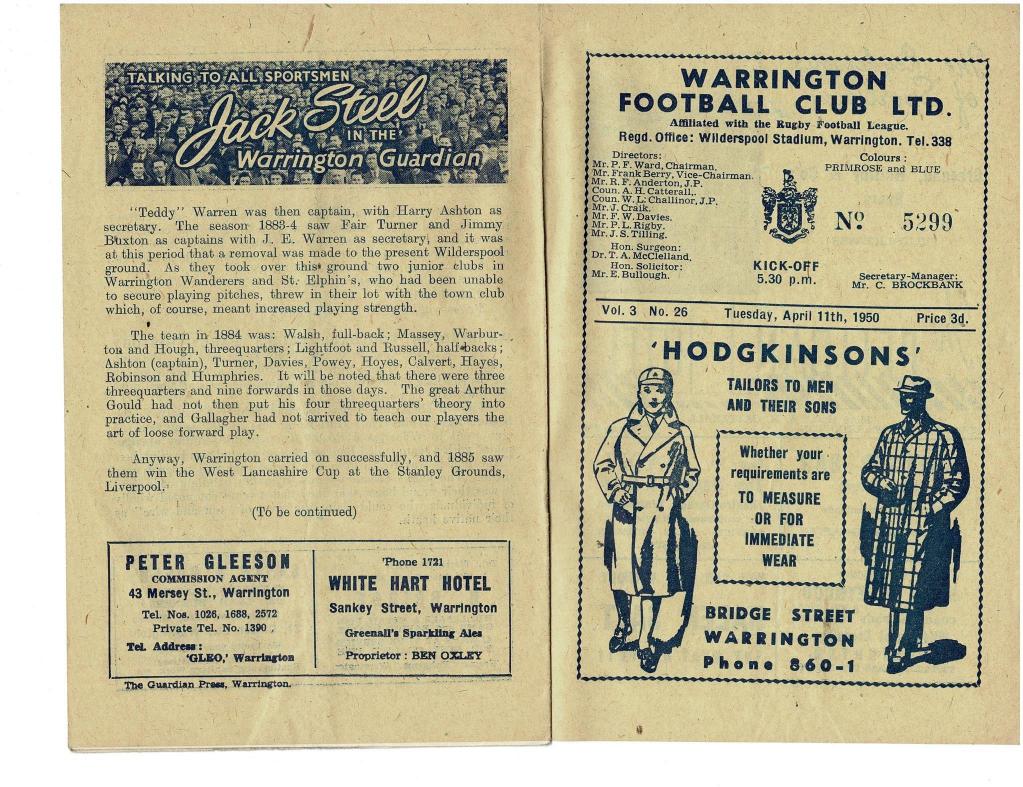 Programme cover: Oldham v Warrington, 11 April 1950
