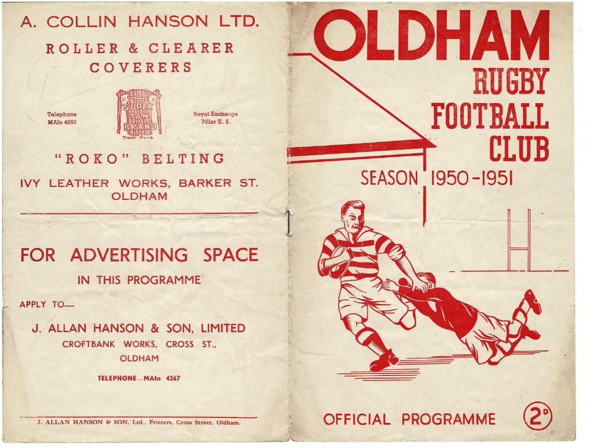 Programme cover: Oldham v Rochdale Hornets, 12 August 1950