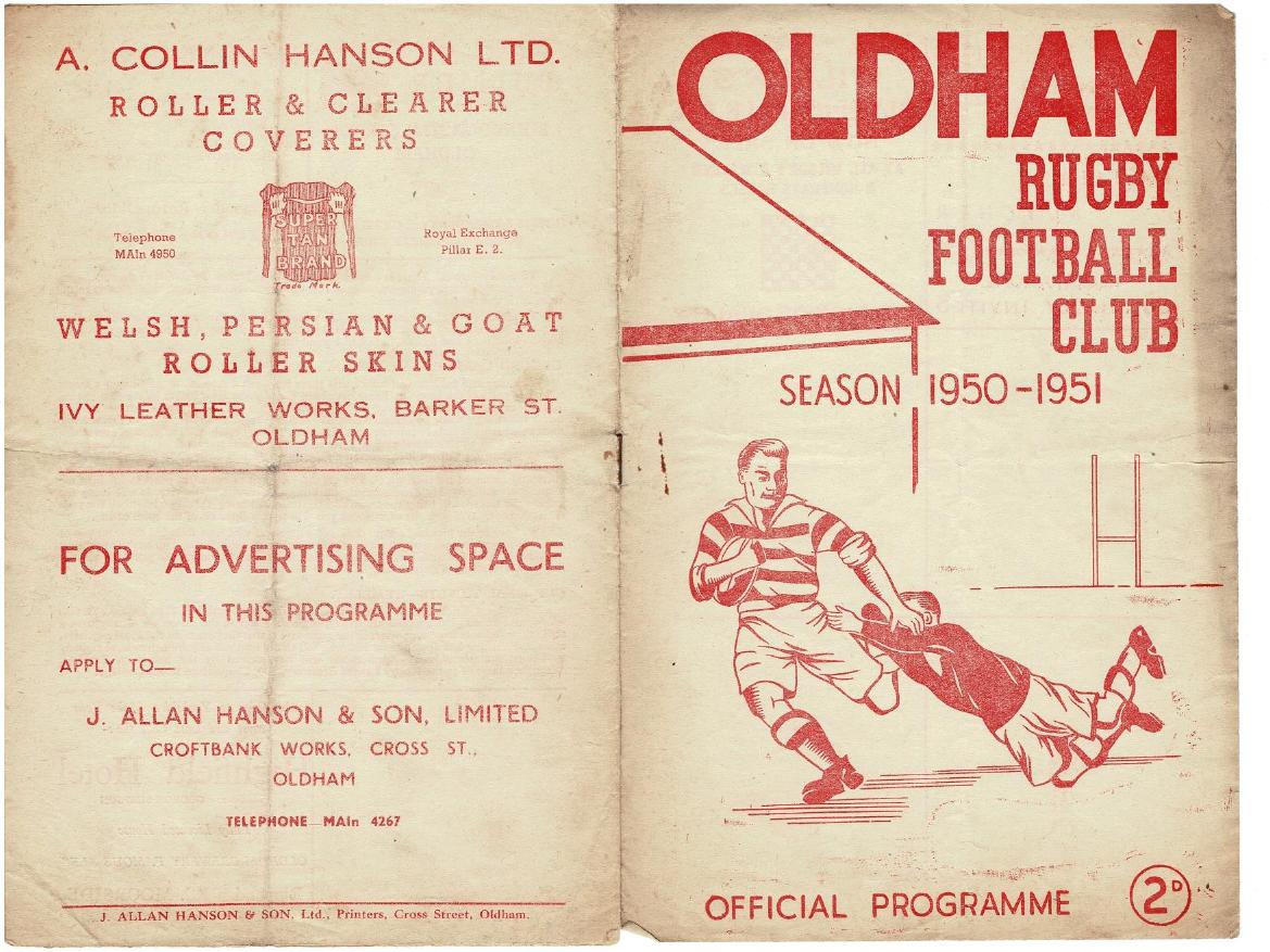 Programme cover: Oldham v Warrington, 21 August 1950
