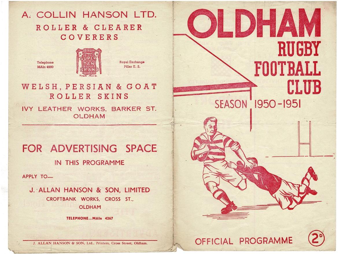 Programme cover: Oldham v Rochdale Hornets, 2 September 1950