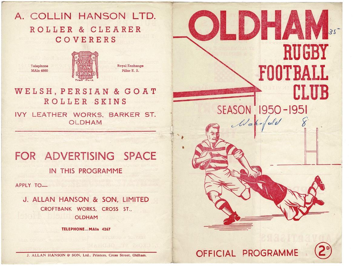 Programme cover: Oldham v Wakefield Trinity, 9 September 1950