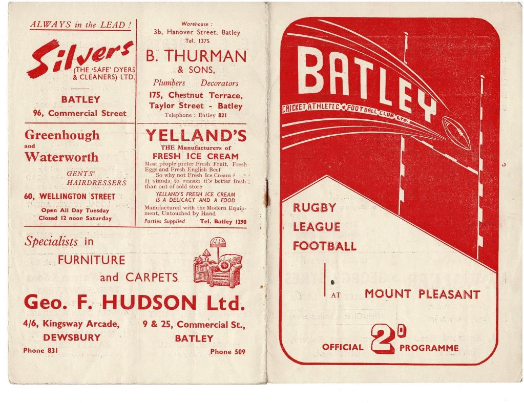 Programme cover: Oldham v Batley, 16 September 1950