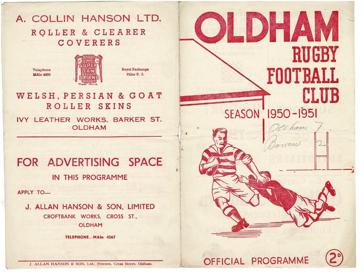 Programme cover: Oldham v Barrow, 23 September 1950